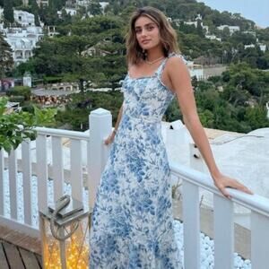 REFORMATION Nikita Blue White Midi Dress in Pompadour Size 10